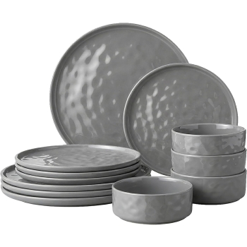 Artisan Hammered Range Grey Glaze Stoneware Dinner Set