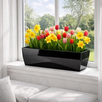 Black Milano Trough Planter Gloss Plastic Flower Pot