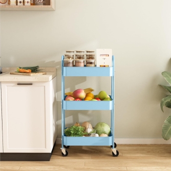 3 Tier Metal Multipurpose Wheeled Storage Tray Cart