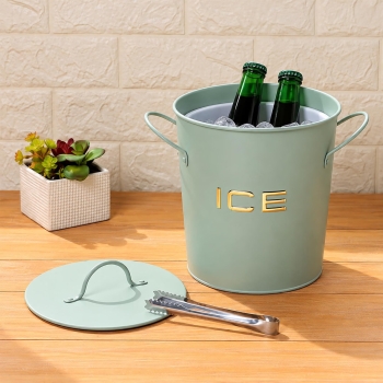 Sage Green Ice Bucket & Tongs Set