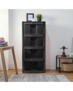 Large Black Plastic 4 Drawer Modular Storage Tower Chest Unit