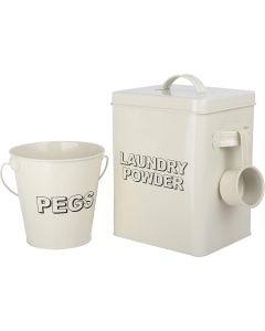 Laundry Washing Powder Metal Storage Box Container and Scoop with Peg Bucket Set