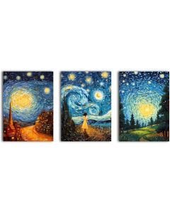 3 Panel Canvas Wall Art Van Gogh Inspired Starry Night