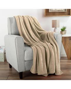 simpa Super Soft Beige Fleece Throw - Warm Thermal Sofa Blanket