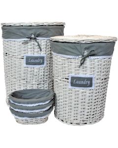 Woven Wicker Laundry Basket and Bread Basket Set