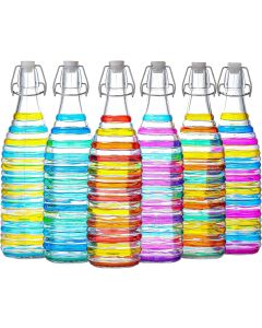 Traditional Vintage Style Glass Bottles with Swing Top Lids Multicolour Stripes