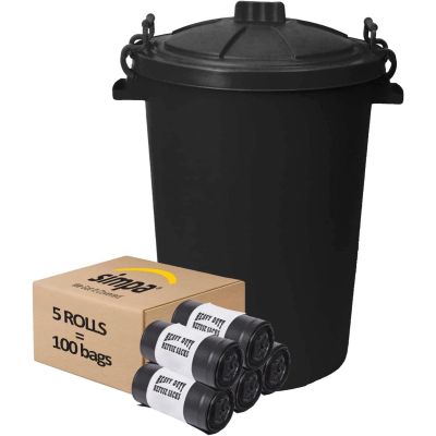 Dustbin with Clip On Locking Lid & 100PC Bin Liner Combo