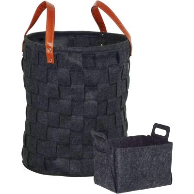 Soft Felt Basket Storage Bin with PU Leather Handle