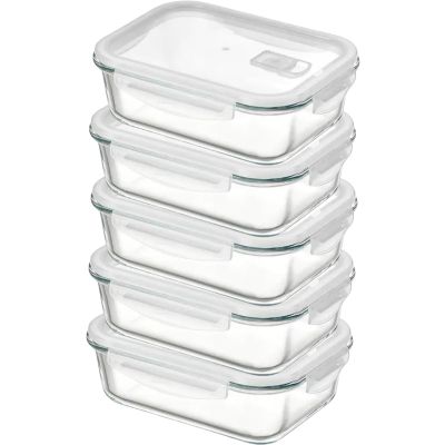 simpa 5PC Airtight Leakproof 1040ml Glass Food Containers with Smart Lock Lids