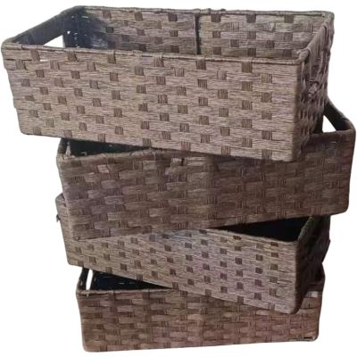 Paper Rope Dark Brown Storage Basket with Handles