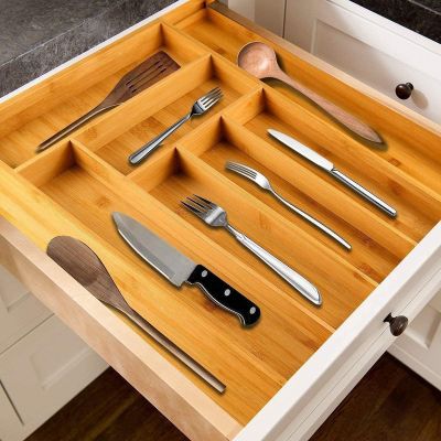 Natural Bamboo Expandable Cutlery Tray Utensils Holder