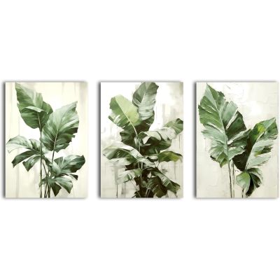 3 Panel Canvas Wall Art Modern Tropical Plants