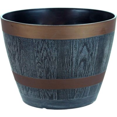 Rustic Style Dark Grey Plastic Half Barrel Cask Planters