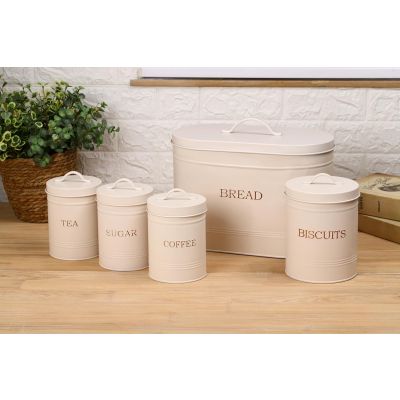 Vintage Style Matt Cream Metal Kitchen Storage Set 