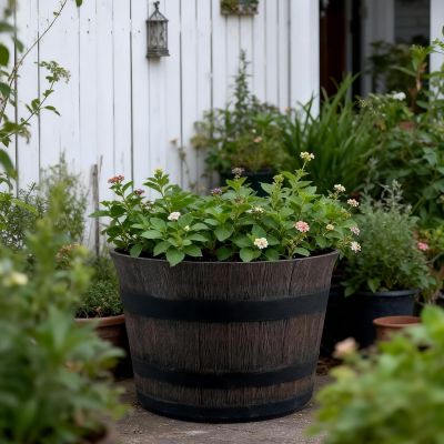 Homestead Brown Half Barrel Cask Planter