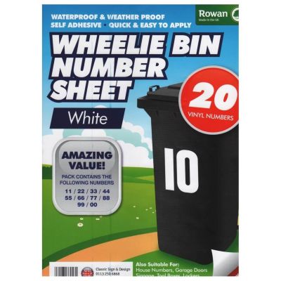 20 X Self Adhesive Water Proof Wheelie Bin Numbers Stickers