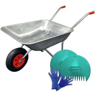 Garden Wheelbarrow - Includes Plastic Leaf Scoop Set And Pair Of Seed & Weed Gardening Gloves