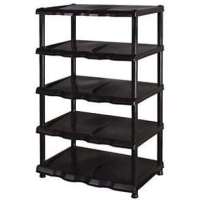 Black Plastic Shelving Storage Shoe Rack Unit Organiser -5 Tier