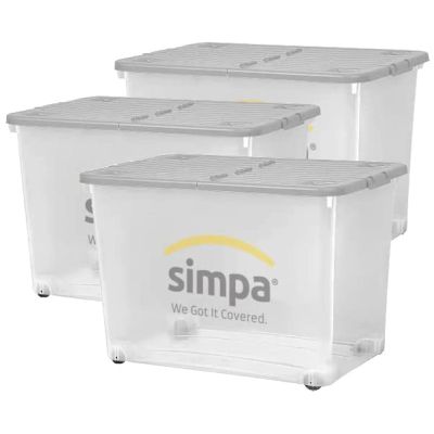 80L Plastic Clear Storage Box with Hinged Lid and Wheels