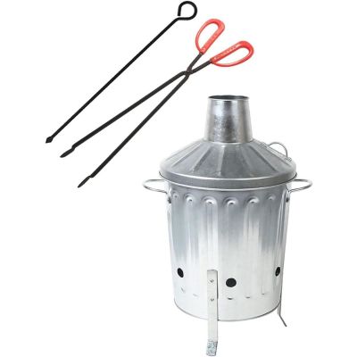 Galvanised Incinerator & Poker with Safety Fire Pit Tongs