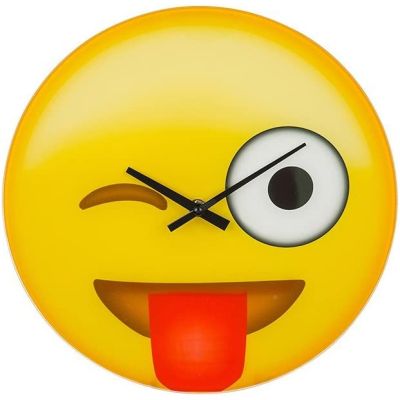 Emoji, Emoticon Glass Wink Clock