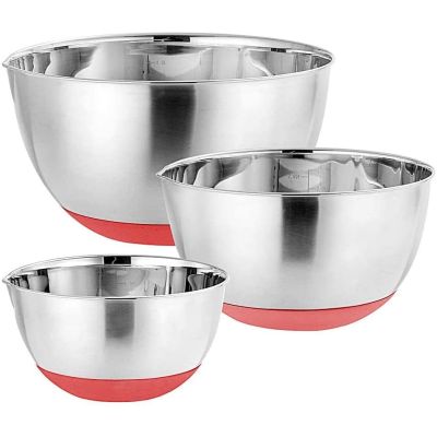 Stainless Steel Mixing Bowls Set with Pouring Spout & Non-Skid Base