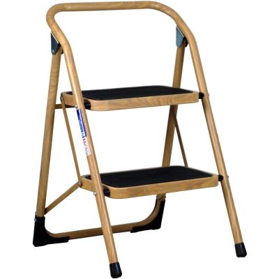 2 Step Ladder Extra Wide Step Wood Effect