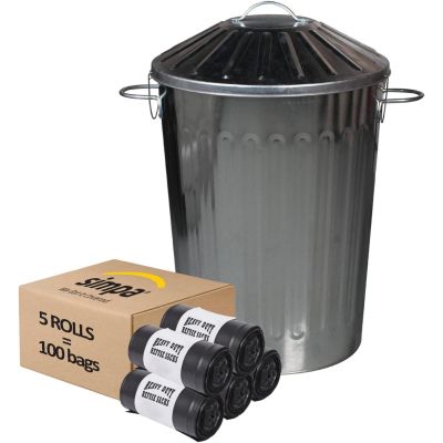 Galvanised Metal Dustbin with Special Locking Lid & 100PC Bin Liner Combo