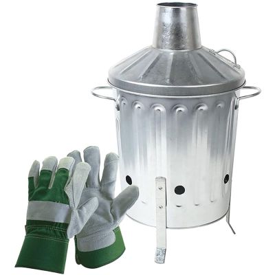 Galvanised Incinerator and Pair of Reinforced Rigger Gloves