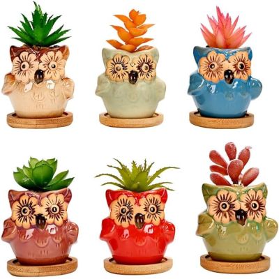 Decorative Owl Themed Ceramic Plant Pots 