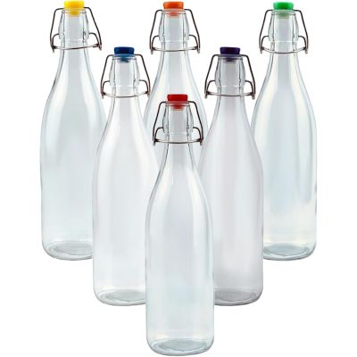 Vintage Style Clear Glass Bottles with Assorted Colour Swing Top Lids