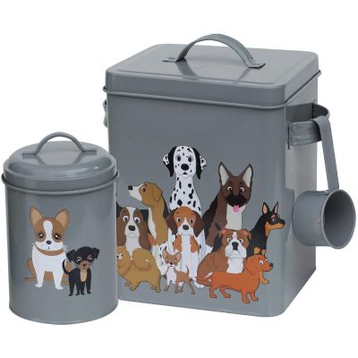 Retro 3PC Metal Dog Food Storage with Quirky Dog Pack Illustration