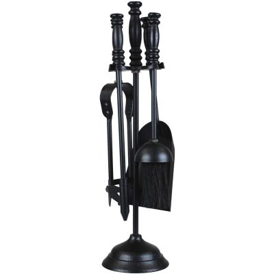  Fireplace Companion Set: Broom, Shovel, Tongs & Poker with Stand