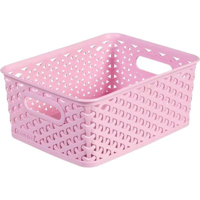 Weave Pink Plastic Storage Basket Organiser Tray