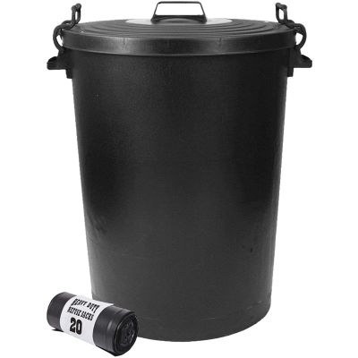 110L Plastic  Rubbish Waste Bins with Locking Lid & 20PC XL Heavy Duty Refuse Sacks Bags