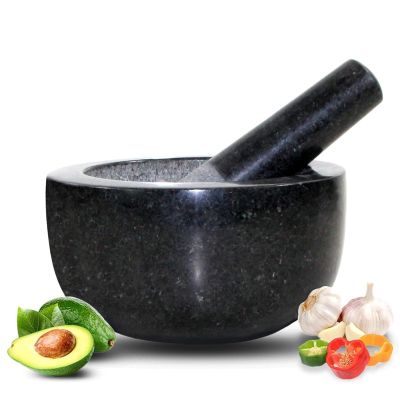 Large Solid Black Granite Mortar & Pestle Set 