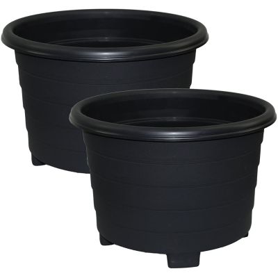 Ebony Black Round Plastic Garden Planter 