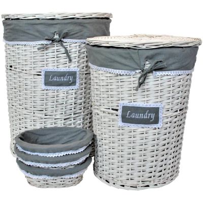 Woven Wicker Laundry Basket and Bread Basket Set