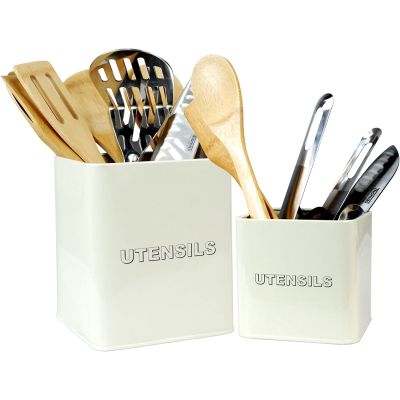 Vintage Classic Retro Metal 2PC Kitchen Utensil Storage Set