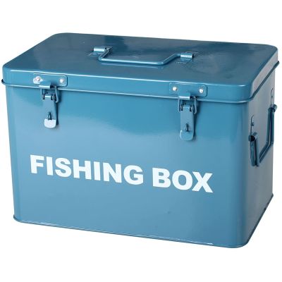 Blue Metal Fishing Box Retro Vintage Style