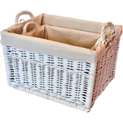 simpa 2PC White Wicker Nesting Storage Baskets