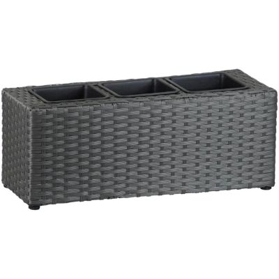 Handmade Poly Rattan Mini Tri-Pot Trough Planter & 3 Insert Pots