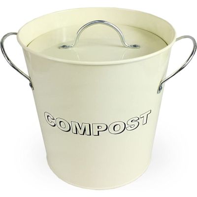  Vintage Style Table Top Cream Metal Kitchen Compost Bin Caddy With Removable Composter