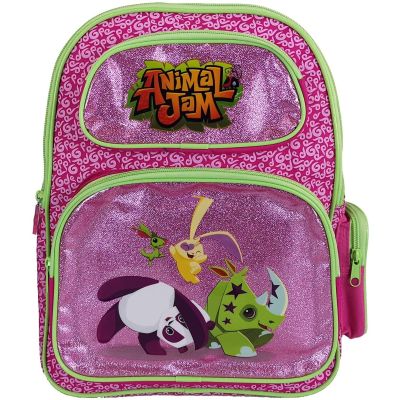 Animal Jam Junior Glitter Backpack Large Pink & Green Bag with Glitter Finish