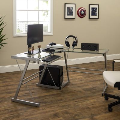 Eden Bridge Designs Computer Desk Modern Laptop Study Desk with Shelves for Home Office Soreno Metal Corner Desk 