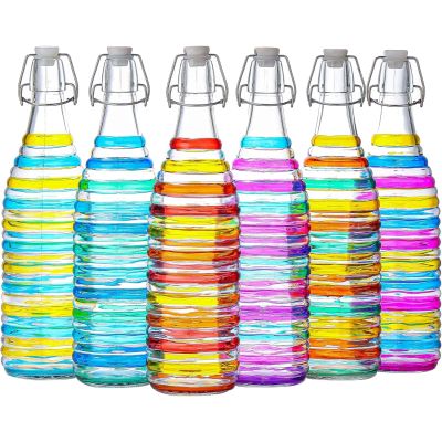 Traditional Vintage Style Glass Bottles with Swing Top Lids Multicolour Stripes