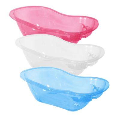 Large Transparent Blue Plastic Baby Bath Tub with Integrated Plug Hole