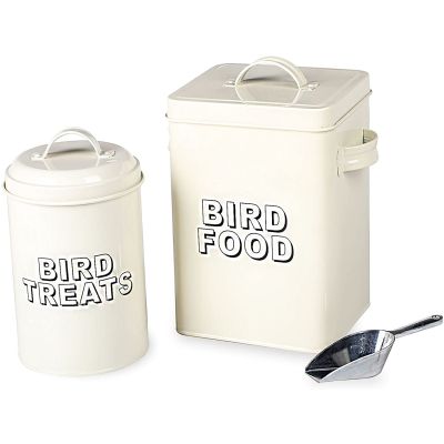 Bird Food Storage Tin Cream Metal Bird Food Storage