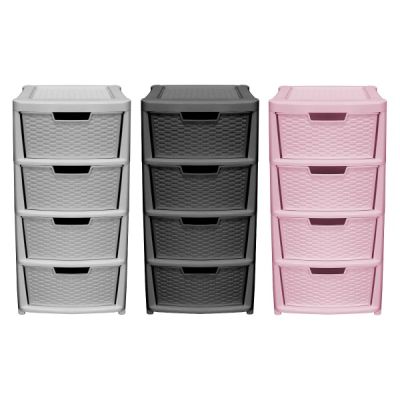 Rattan Effect 4 Drawer Plastic Storage Tower