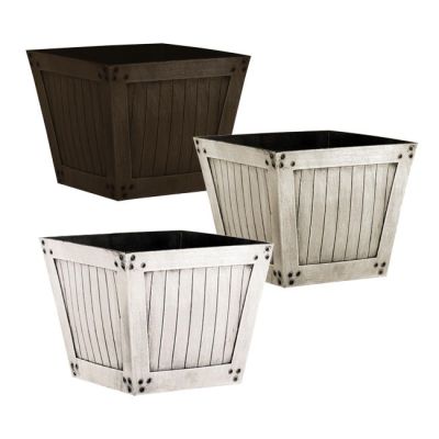 Slatted Wood Style Plastic Planter